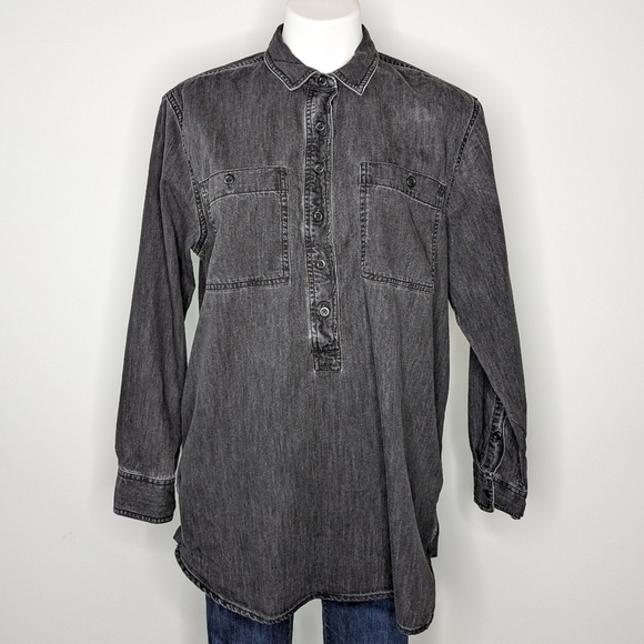 Madewell Tops - Madewell washed out black denim 1/2 button pullover top M